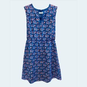J. Crew Blue Floral Printed V-Neck Flounce Dress